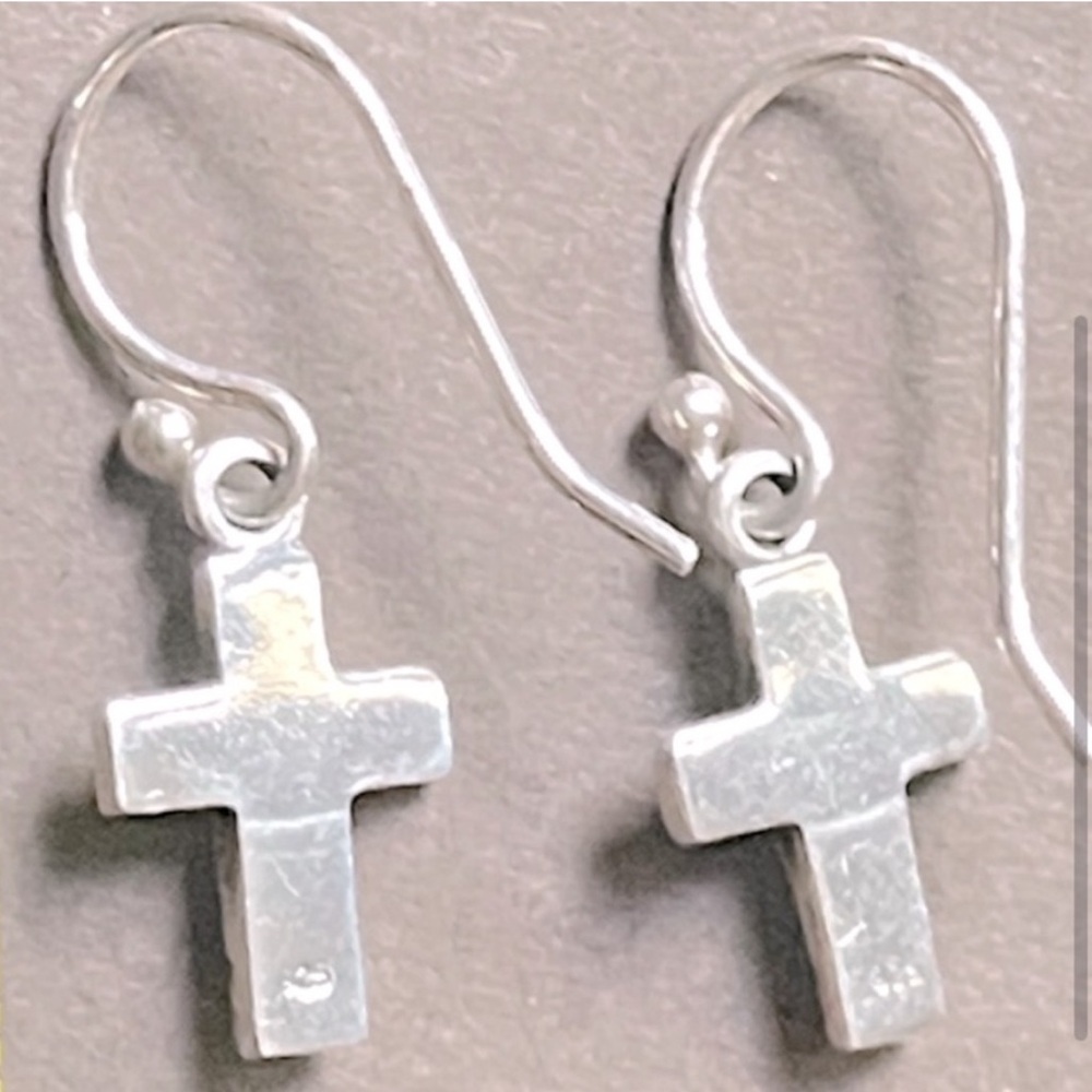 Silpada Vintage RARE Petite 
Sterling Silver Blue Stone 
Faith Cross Earrings - Picture 2 of 8